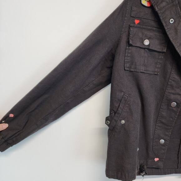 Chaser Military Jacket Size M Black Canvas Embroidered Patches Moto Punk Biker - Picture 10 of 16